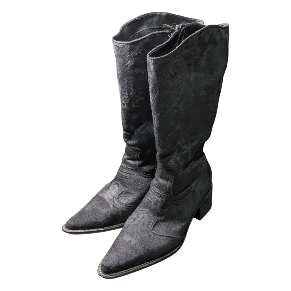 Women's Silhouettes Black Suede-Like-Mid-Calf-Western Pointed Toe Boots -Size 7